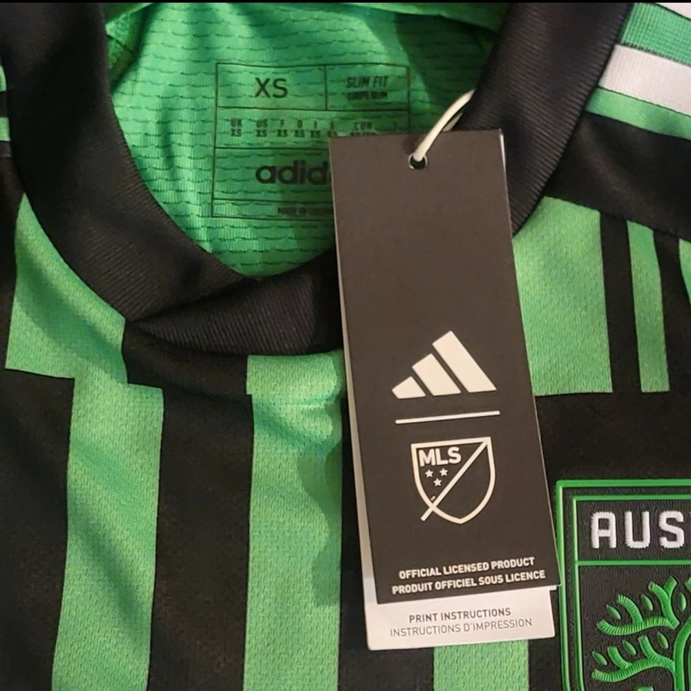 Adidas MLS Austin FC Men Soccer Jersey HI1836 Green Stripe Black Sz Xs Flaw neck - Picture 3 of 16